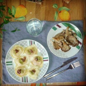 pasta rellena setas